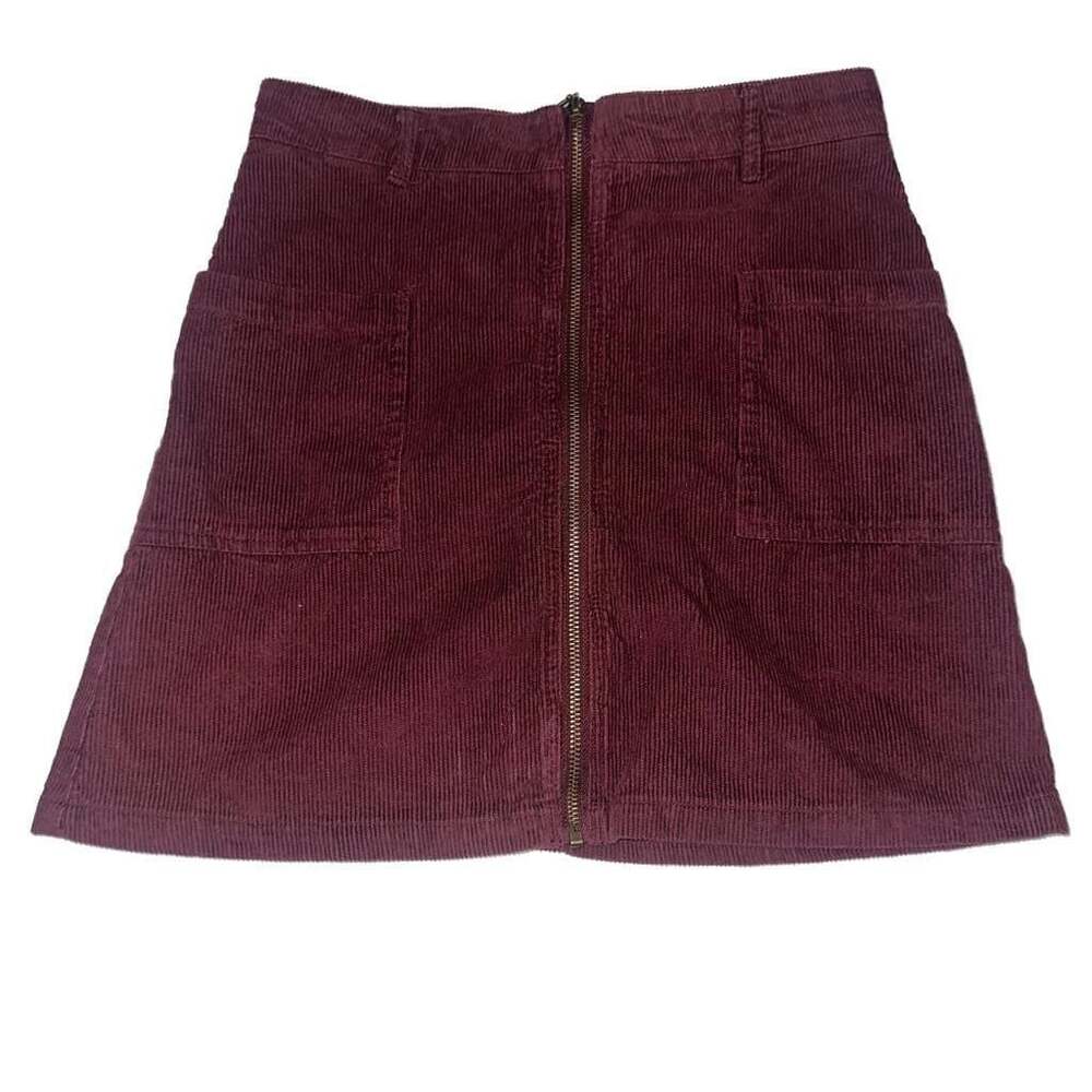 Altar'd State Burgundy Y2k Front-Zip Corduroy Mini Skirt Cottagecore Pockets-S - Picture 2 of 6